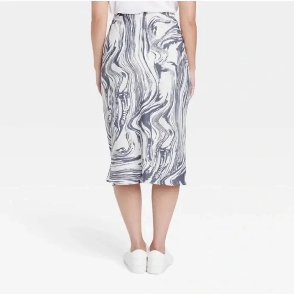 A New Day Blue Marbled Ruched Pencil Skirt